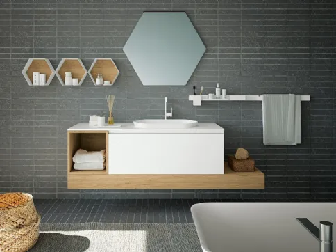 Mobile da Bagno sospeso in vetro acidato e Rovere Modulo 08 di Archeda